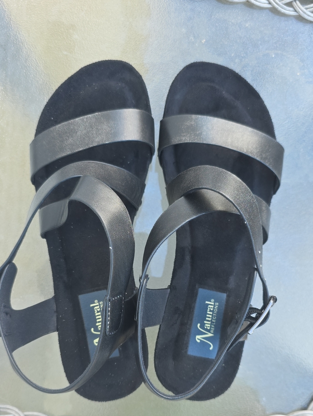 Natural Reflections Black Strappy Ankle Buckle Sandals